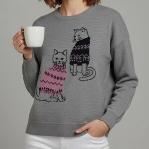 Knit Cat sweater from Belldini Grey kitties graphic design Size Medium Nwt